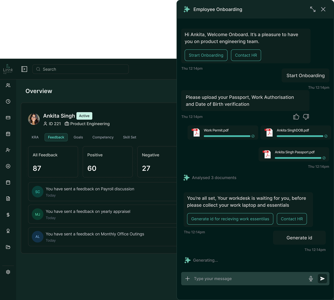 HRMS profile and workforce overview dashboard