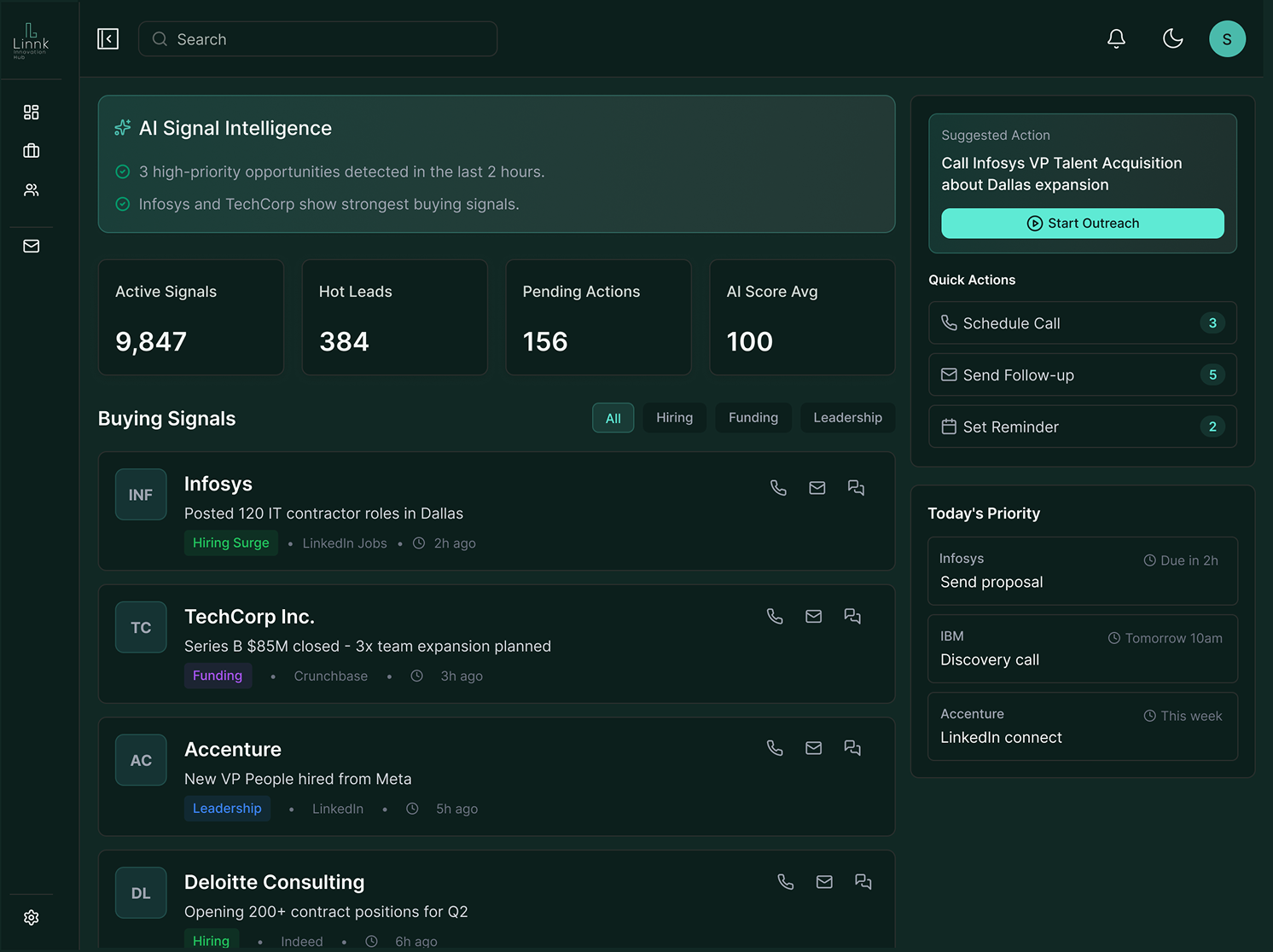 Sales CRM dashboard with deals and lead activity